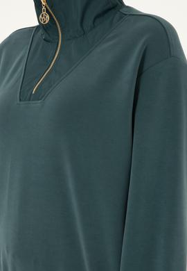 Kadın Koyu Yeşil Modal Karışımlı Fermuarlı Dik Yaka Sweatshirt - 50292356005
