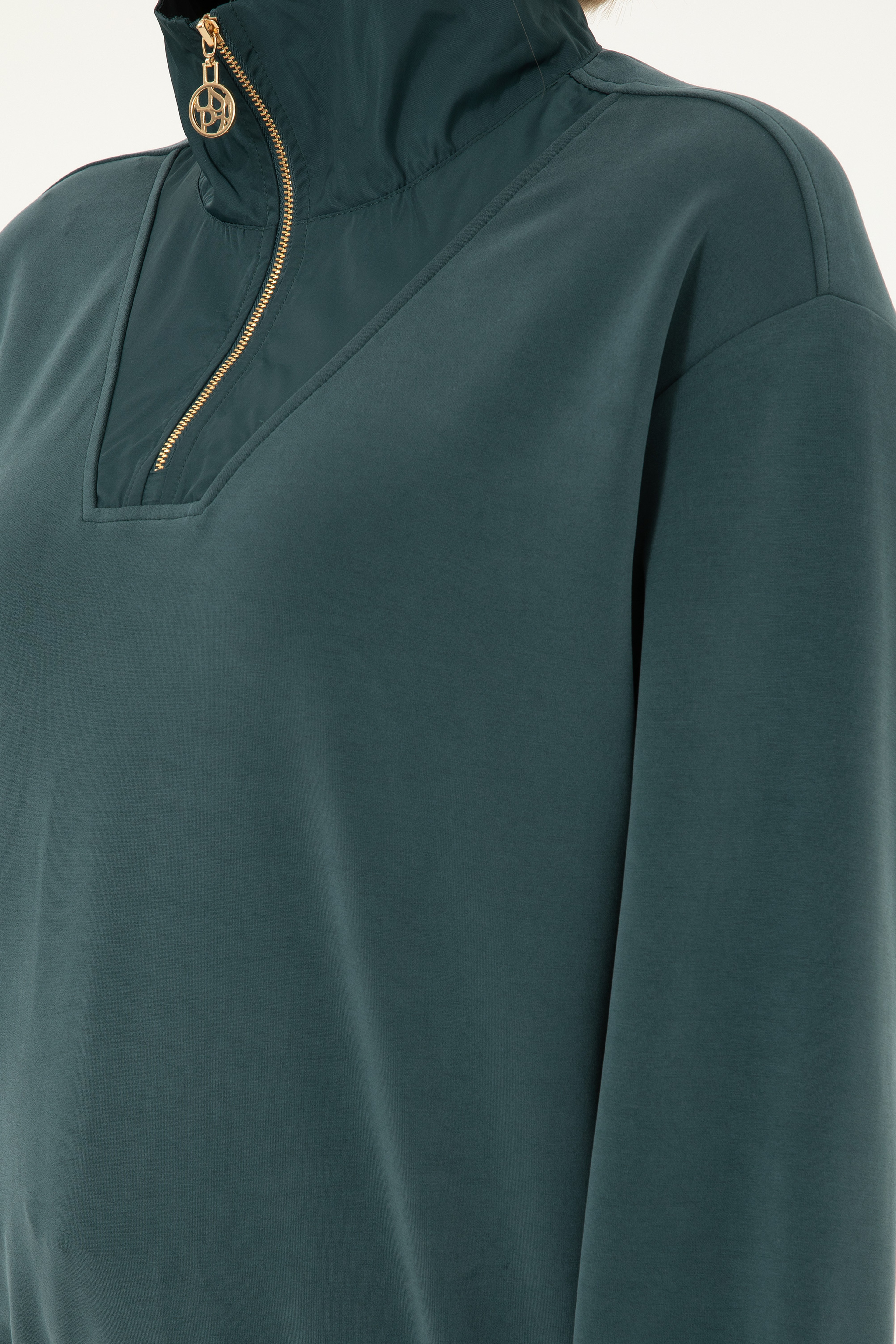 Kadın Koyu Yeşil Modal Karışımlı Fermuarlı Dik Yaka Sweatshirt - Image 7