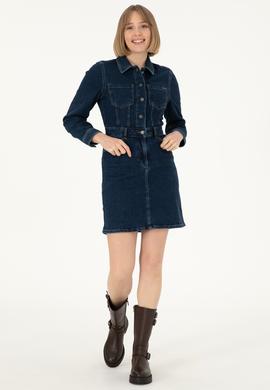 Kadın Mavi Mini Boy Jean Elbise - 50293293002