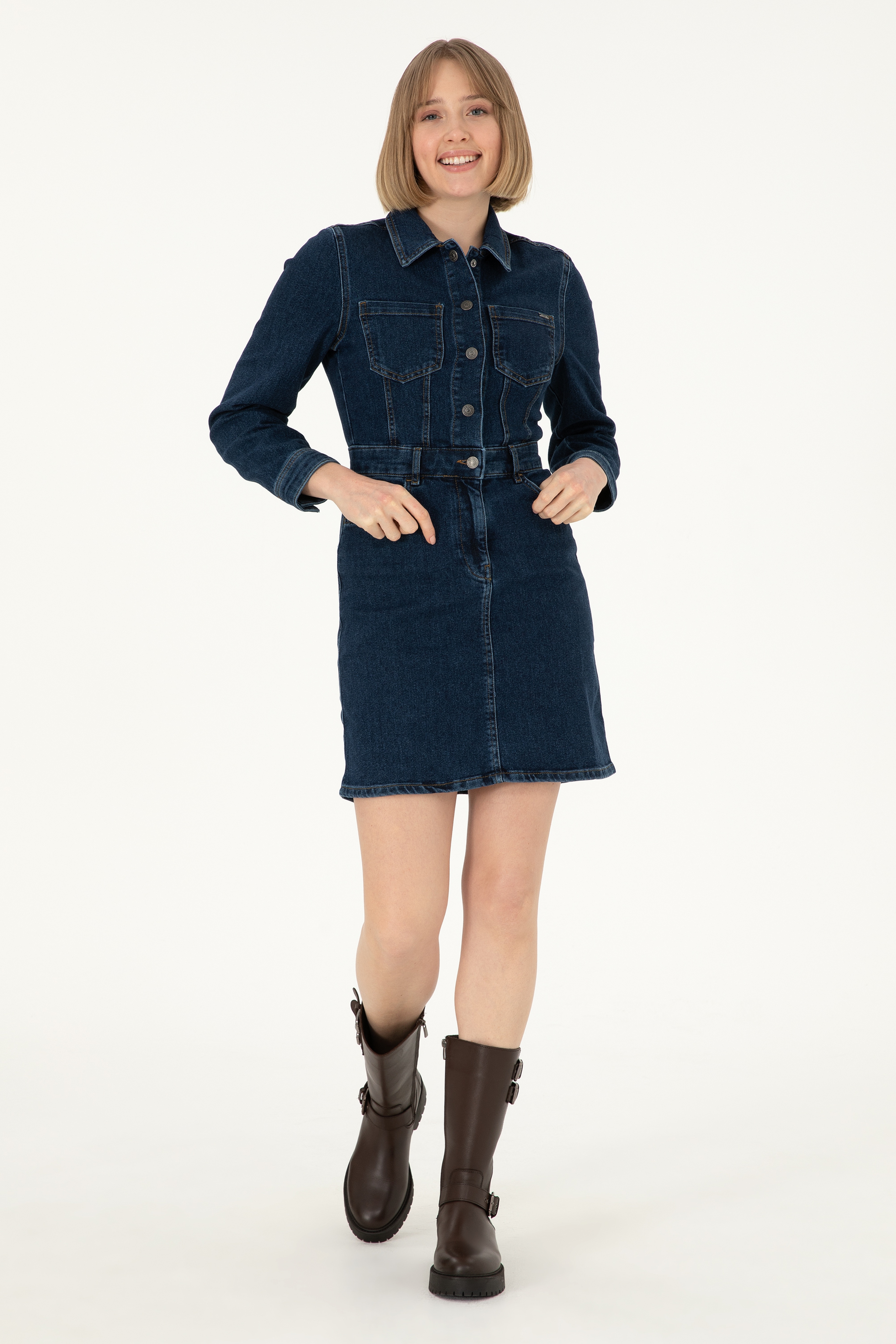 Kadın Mavi Mini Boy Jean Elbise