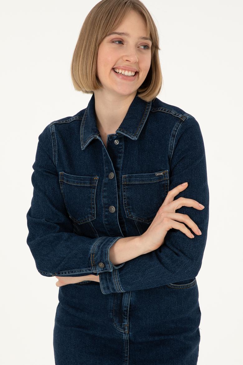 Kadın Mavi Mini Boy Jean Elbise - 50293293002