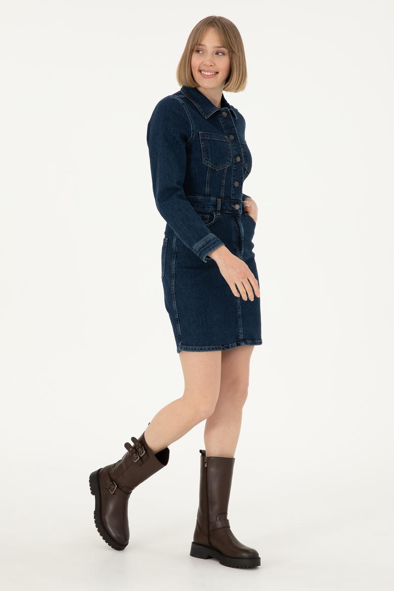 Kadın Mavi Mini Boy Jean Elbise