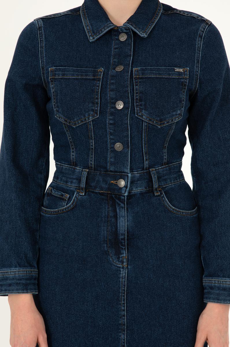 Kadın Mavi Mini Boy Jean Elbise