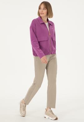 Kadın Menekşe Modal Karışımlı Fermuarlı Polo Yaka Sweatshirt - 50292358024