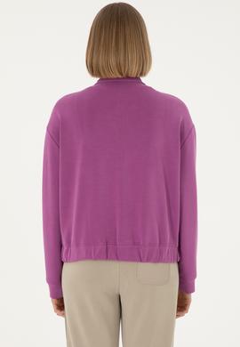 Kadın Menekşe Modal Karışımlı Fermuarlı Polo Yaka Sweatshirt - 50292358024