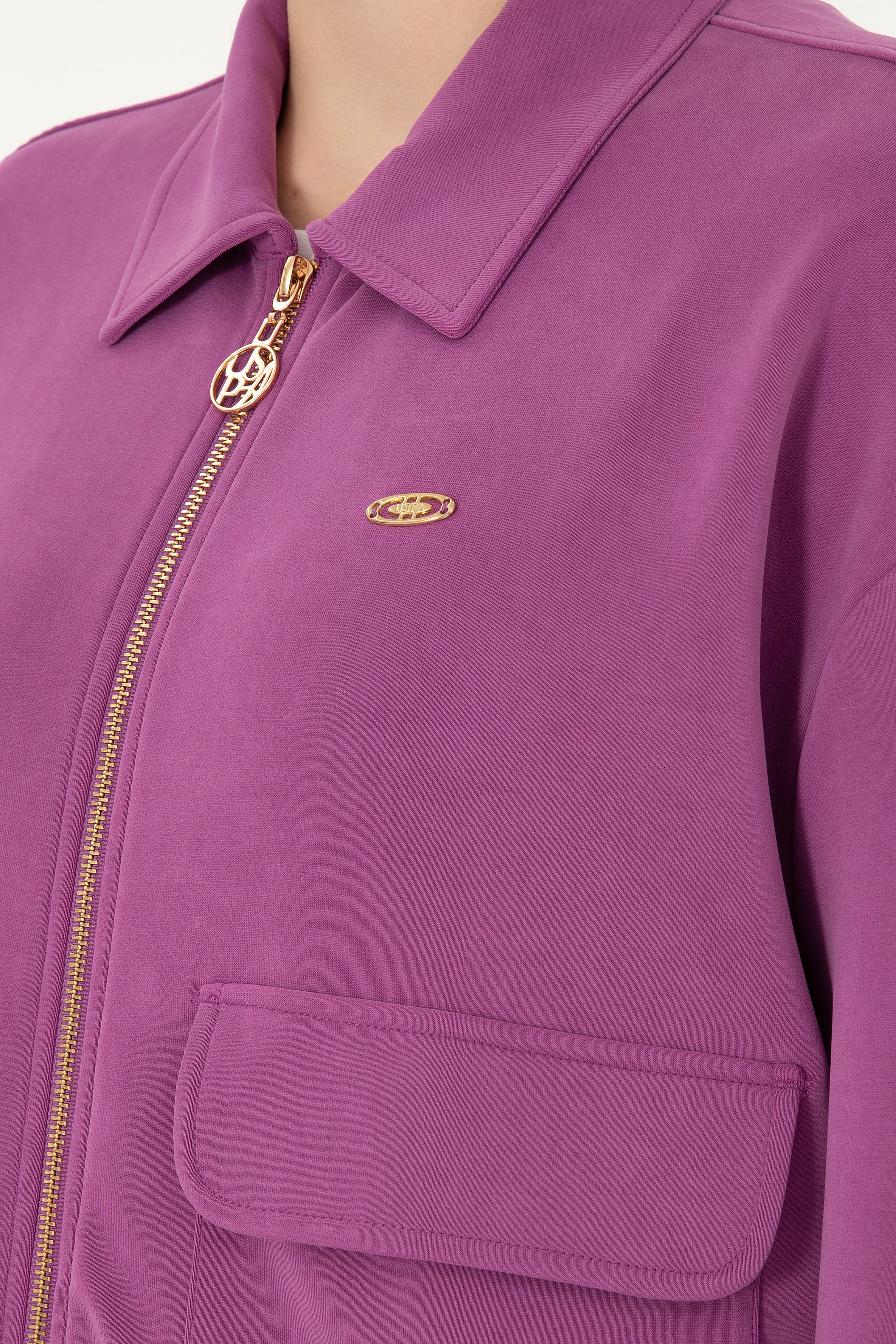 Kadın Menekşe Modal Karışımlı Fermuarlı Polo Yaka Sweatshirt