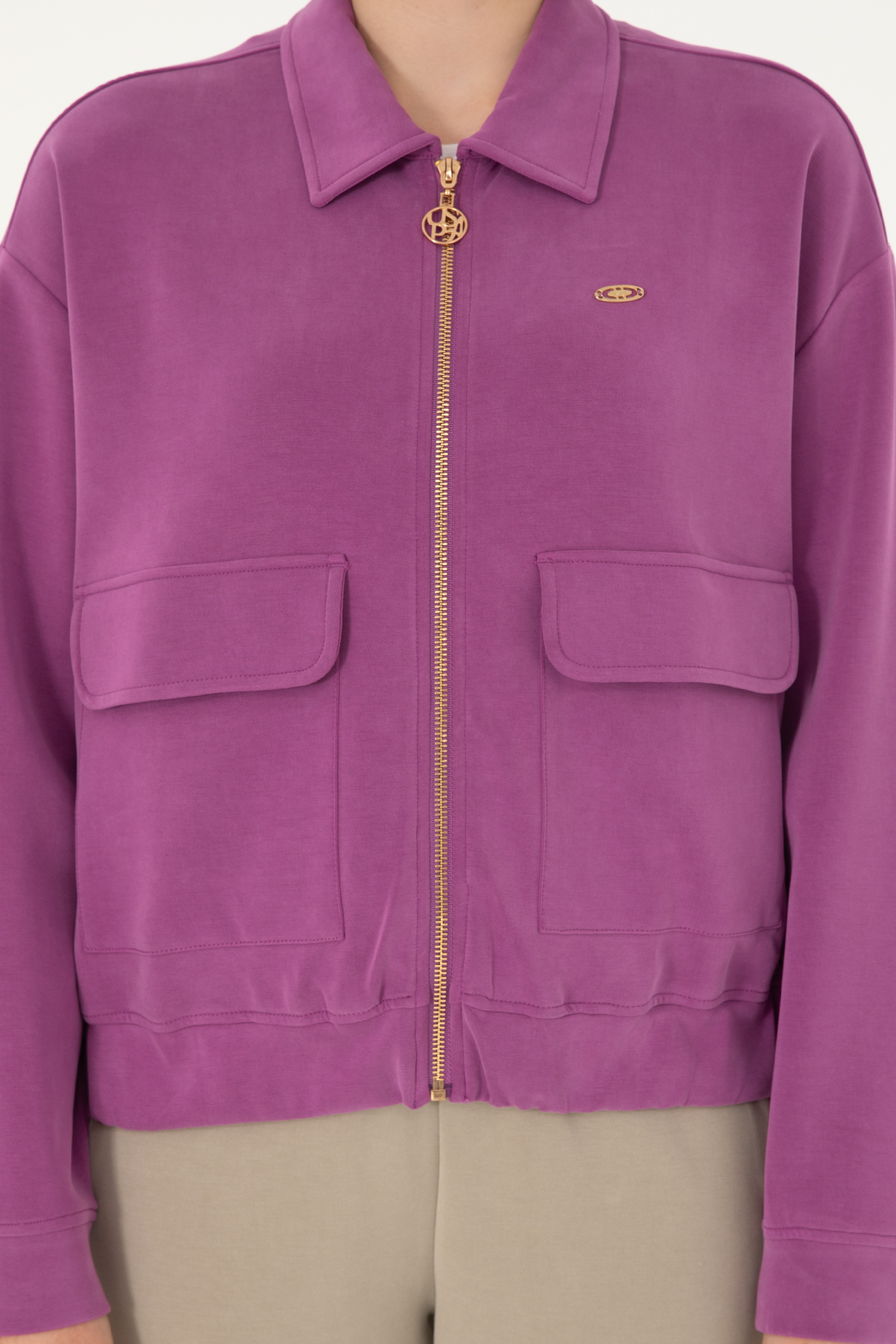 Kadın Menekşe Modal Karışımlı Fermuarlı Polo Yaka Sweatshirt - Image 6