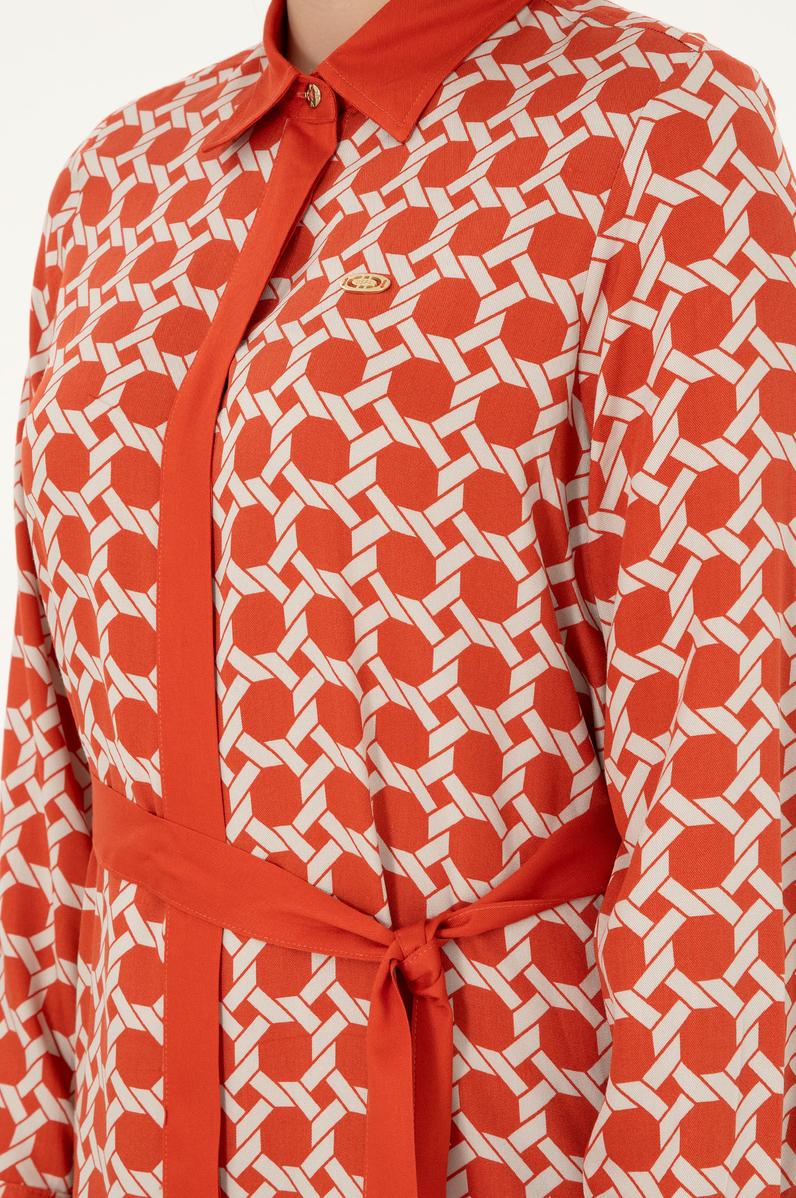 Kadın Kiremit Midi Boy Dokuma Elbise