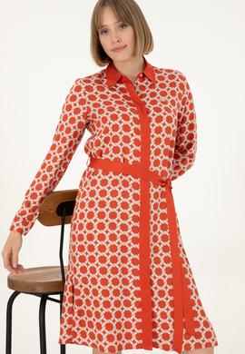 Kadın Kiremit Midi Boy Dokuma Elbise - 50297366035