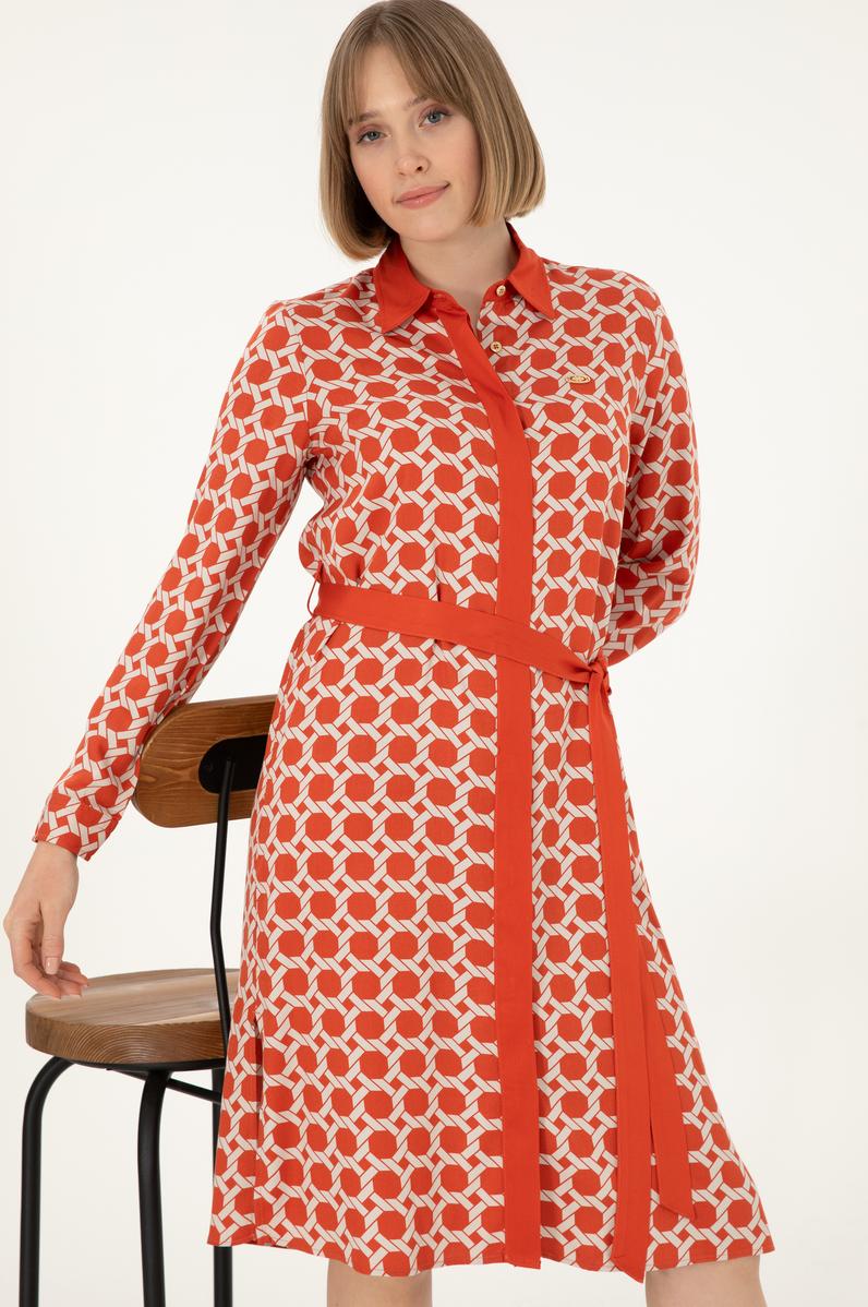 Kadın Kiremit Midi Boy Dokuma Elbise