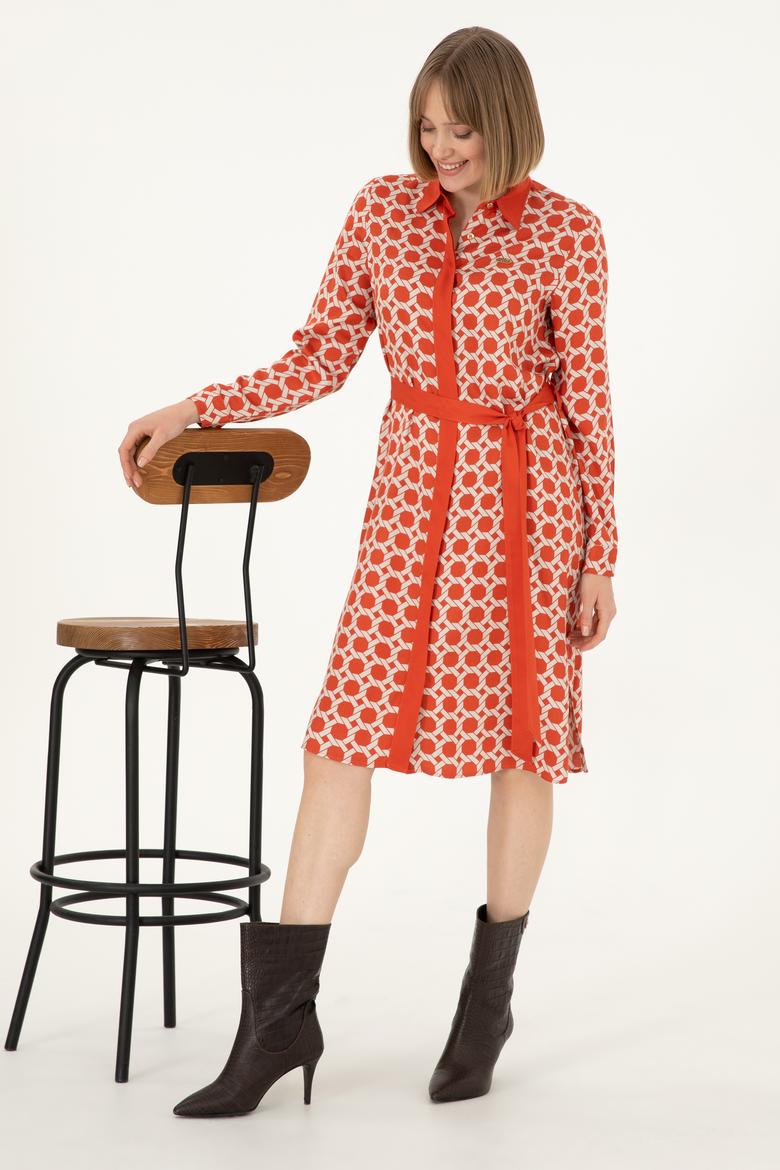 Kadın Kiremit Midi Boy Dokuma Elbise - 50297366035