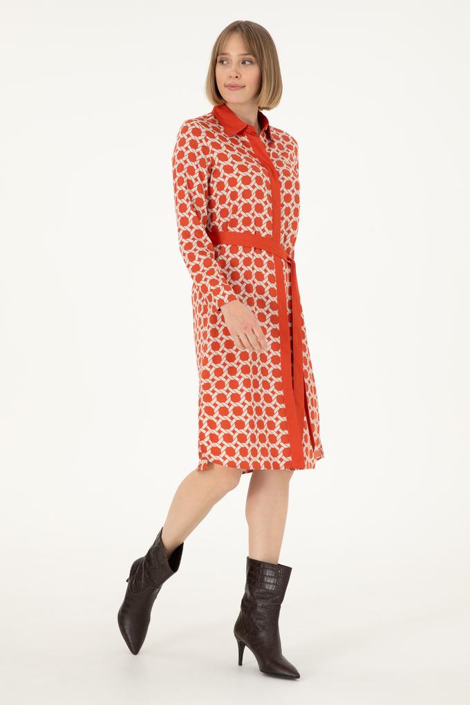 Kadın Kiremit Midi Boy Dokuma Elbise