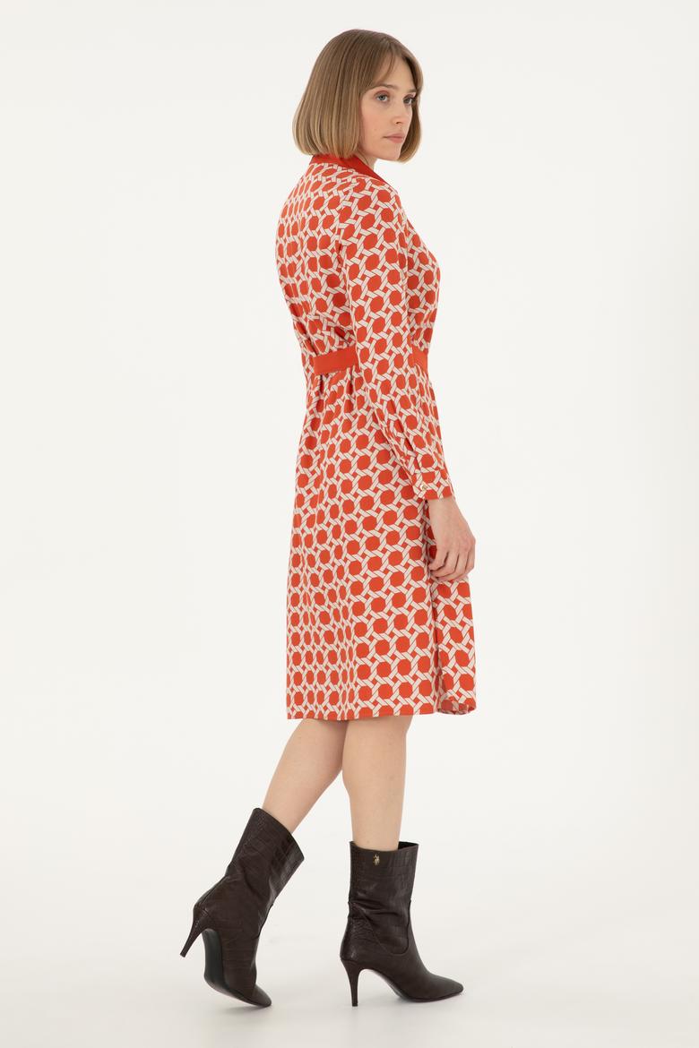 Kadın Kiremit Midi Boy Dokuma Elbise - 50297366035