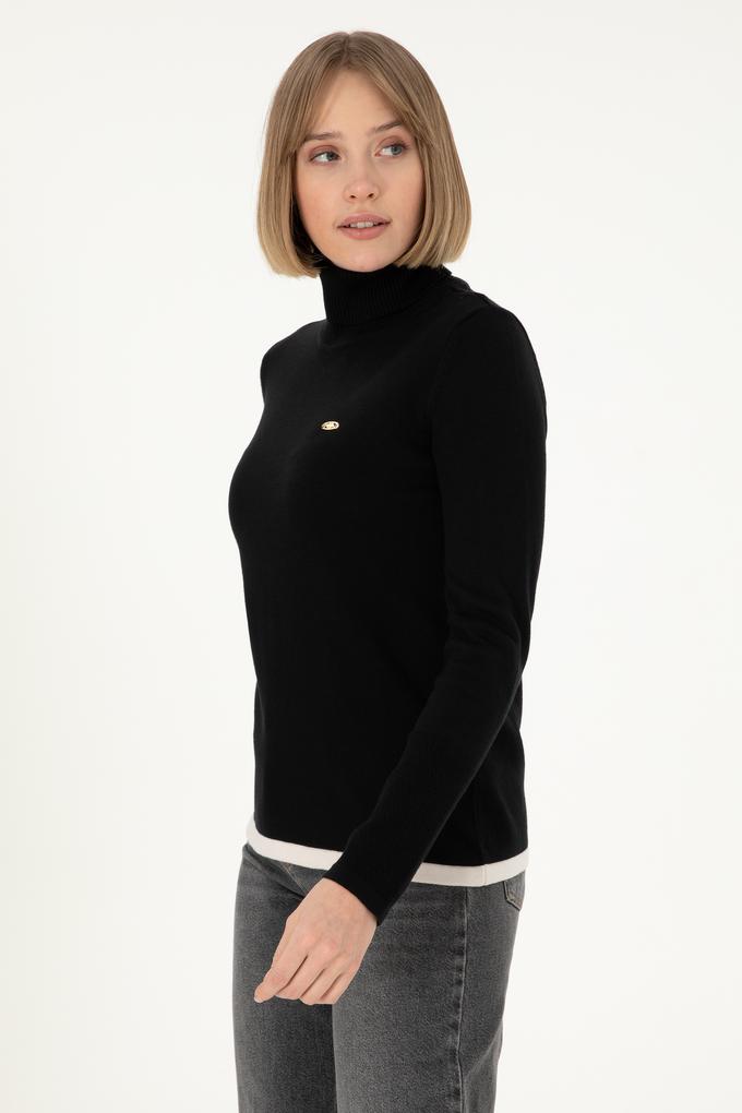 Kadın Siyah Balıkçı Yaka Kazak