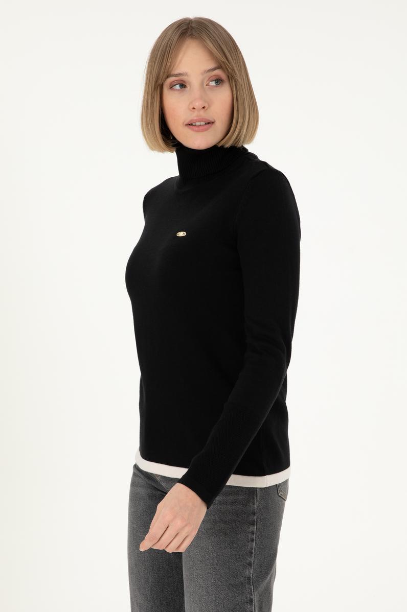 Kadın Siyah Balıkçı Yaka Kazak