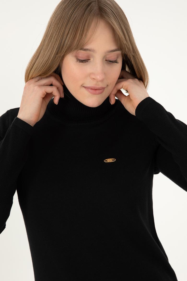 Kadın Siyah Balıkçı Yaka Kazak - 50297080012