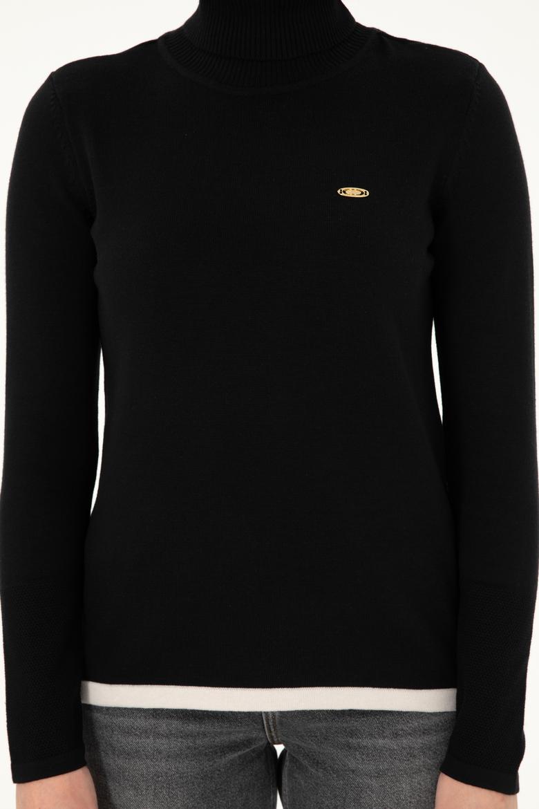 Kadın Siyah Balıkçı Yaka Kazak - 50297080012