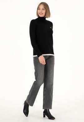 Kadın Siyah Balıkçı Yaka Kazak - 50297080012