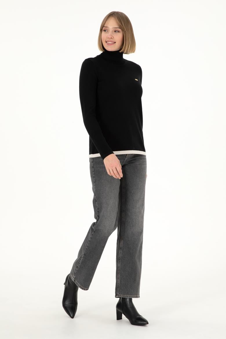 Kadın Siyah Balıkçı Yaka Kazak - 50297080012