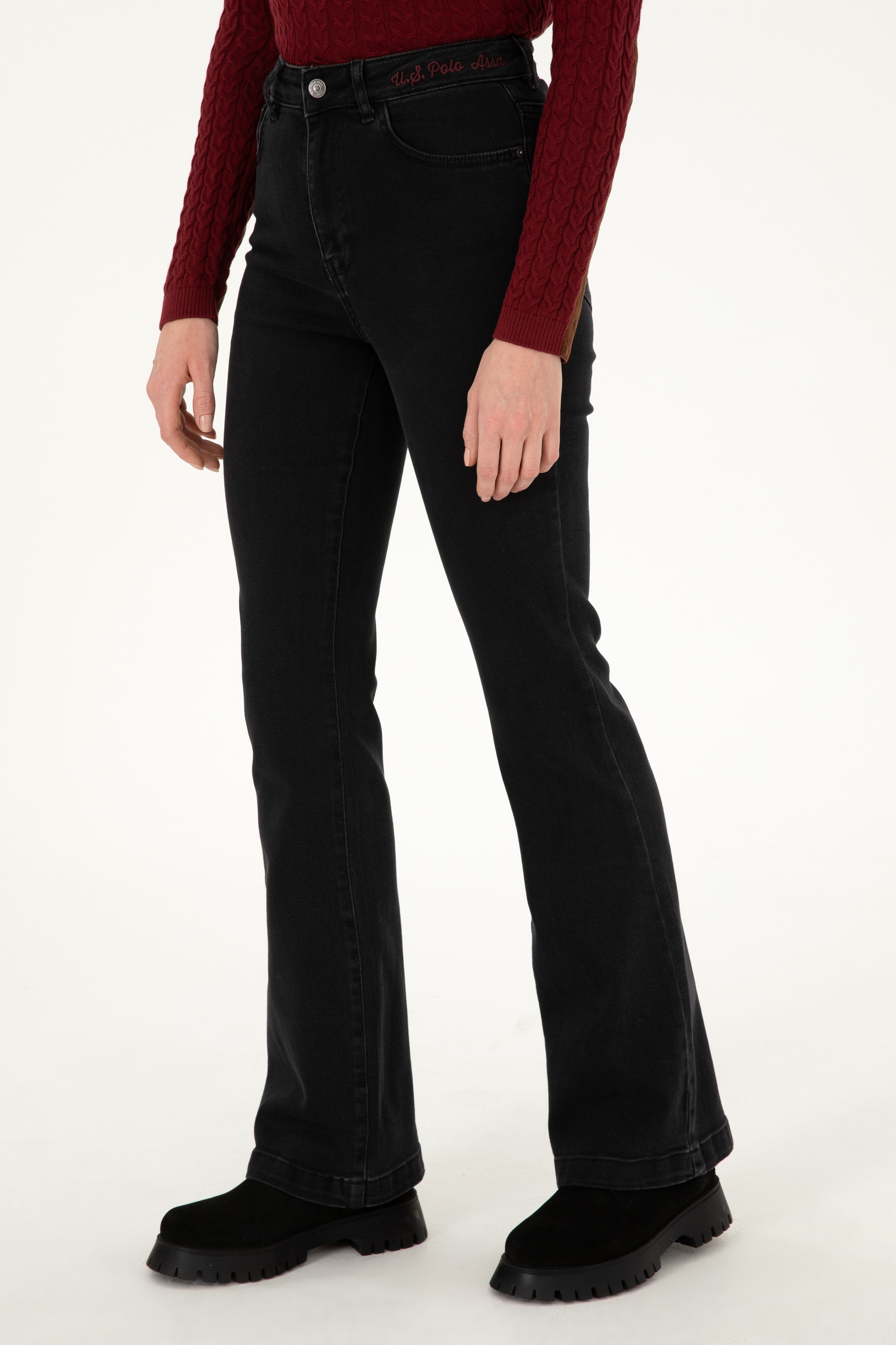 Kadın Siyah Slim Flare Fit Jean Pantolon