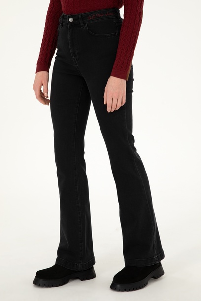 Kadın Siyah Slim Flare Fit Jean Pantolon