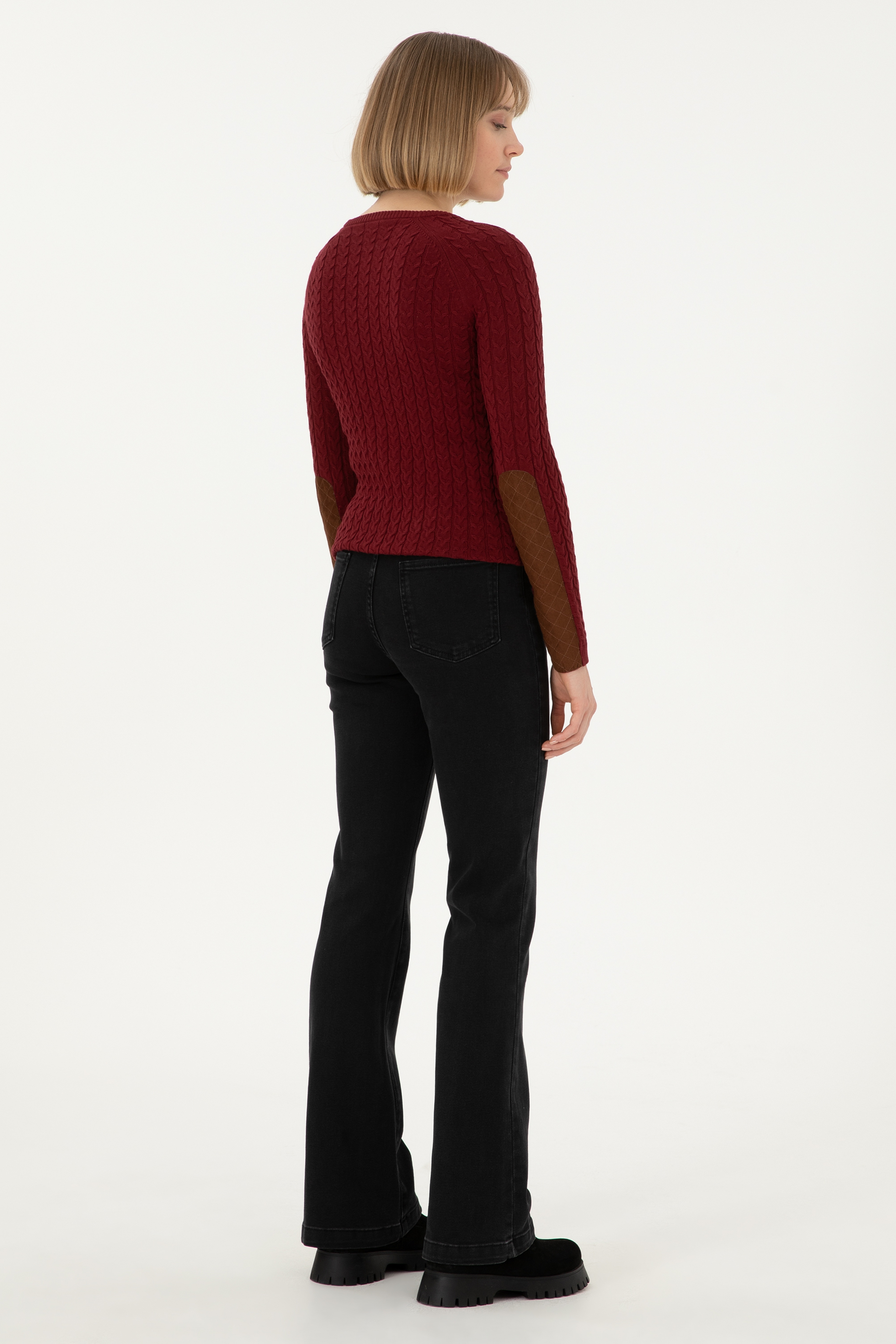 Kadın Siyah Slim Flare Fit Jean Pantolon - Image 4
