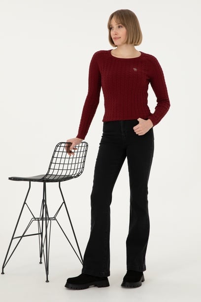 Kadın Siyah Slim Flare Fit Jean Pantolon