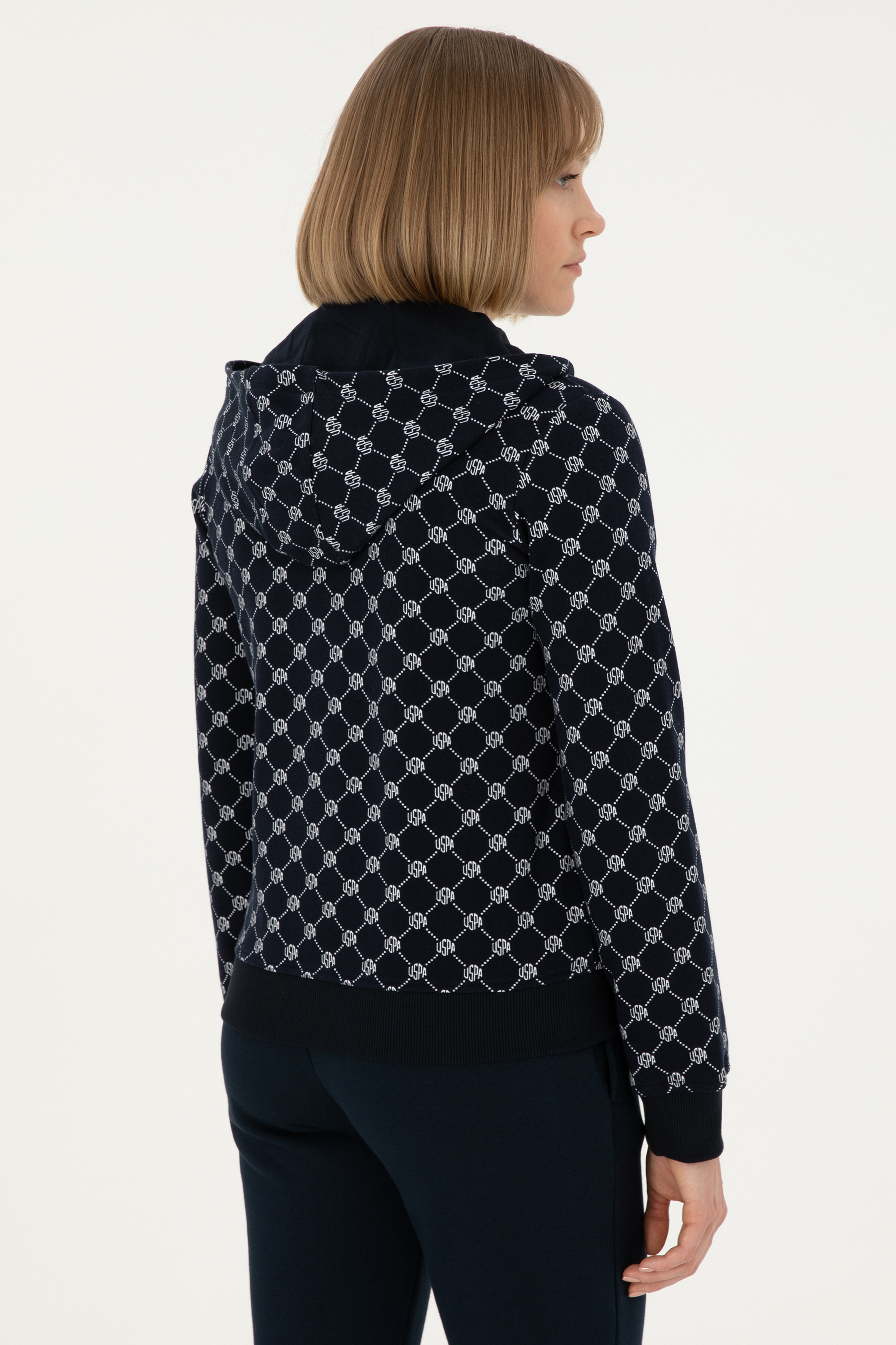 Kadın Desenli Lacivert Kapüşonlu Sweatshirt - Image 5