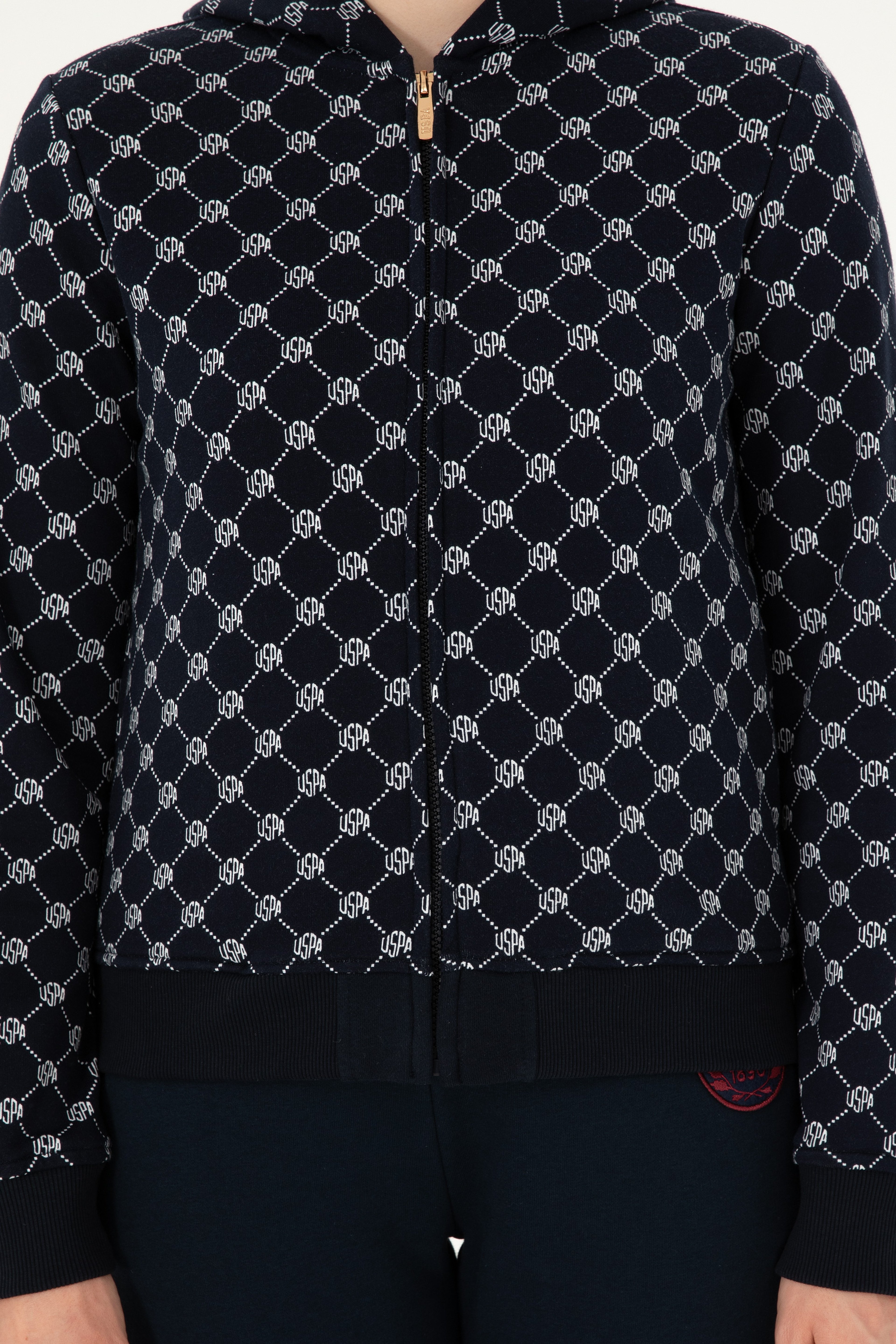 Kadın Desenli Lacivert Kapüşonlu Sweatshirt - Image 6