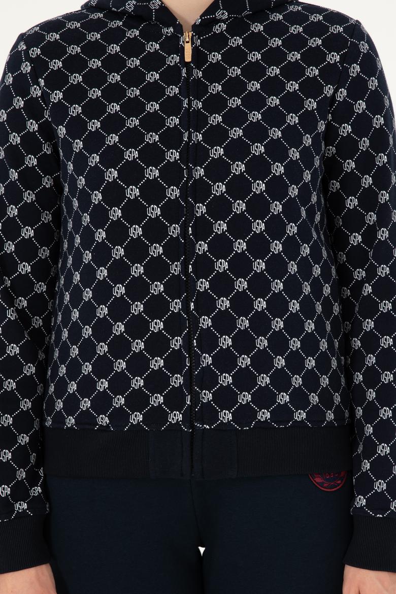 Kadın Desenli Lacivert Kapüşonlu Sweatshirt - 50291263013