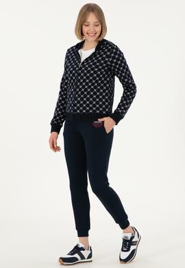 Kadın Desenli Lacivert Kapüşonlu Sweatshirt - 50291263013