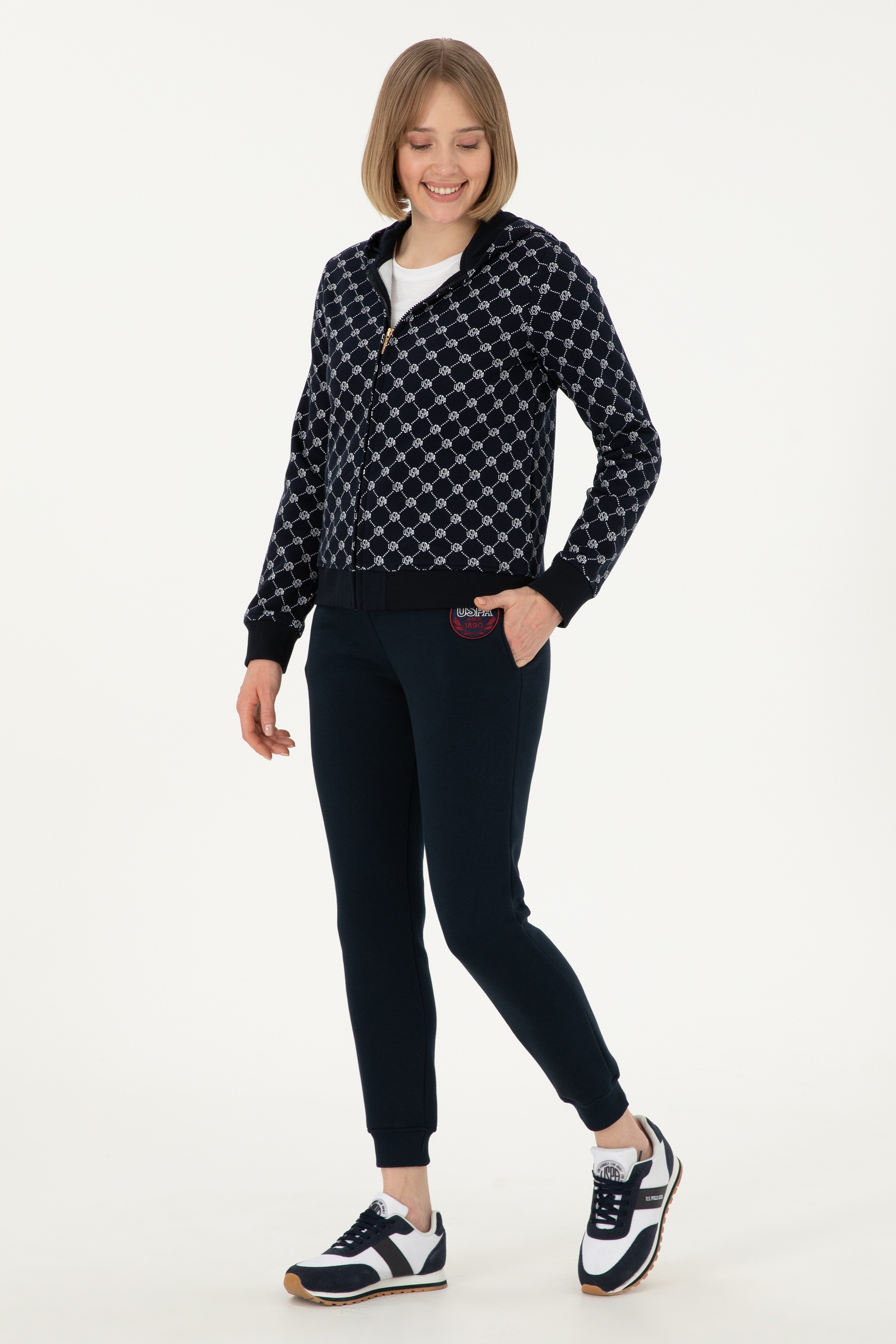 Kadın Desenli Lacivert Kapüşonlu Sweatshirt - Image 4