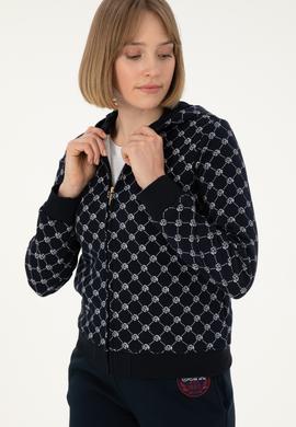 Kadın Desenli Lacivert Kapüşonlu Sweatshirt - 50291263013