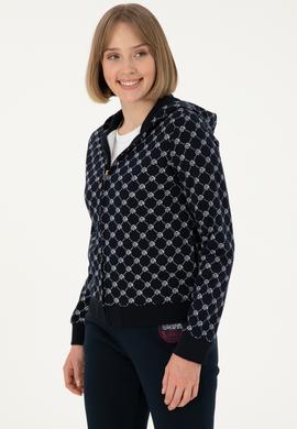 Kadın Desenli Lacivert Kapüşonlu Sweatshirt - 50291263013