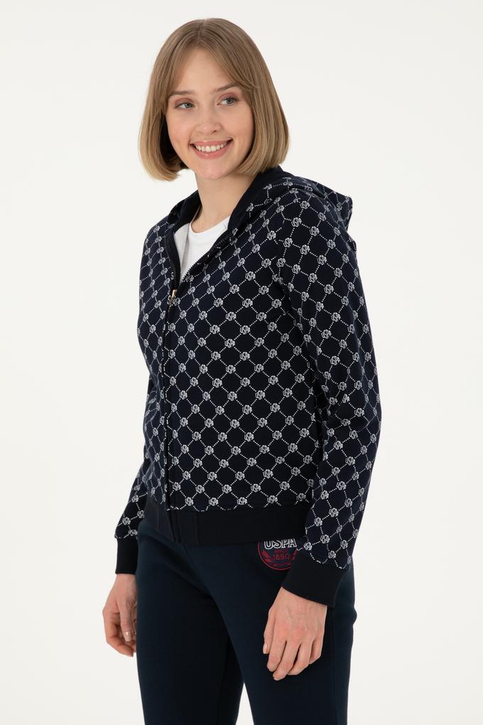 Kadın Desenli Lacivert Kapüşonlu Sweatshirt