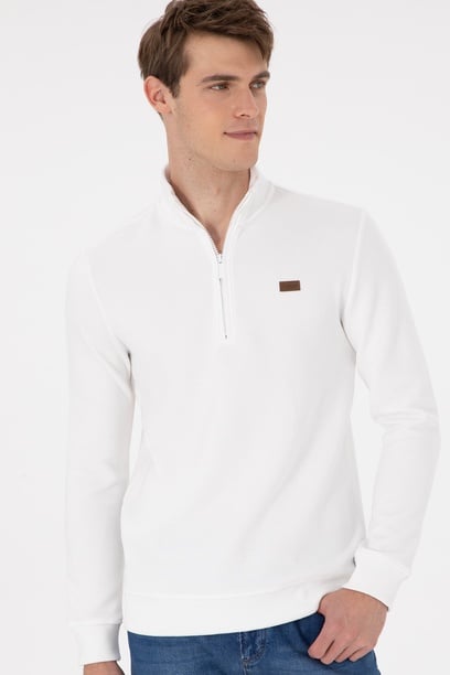 Erkek Ekru Basic Sweatshirt