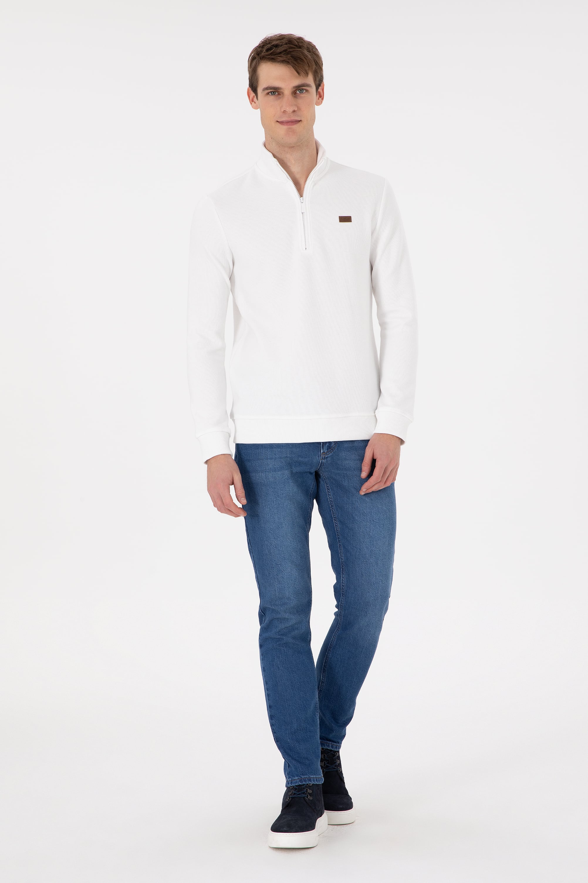 Erkek Ekru Basic Sweatshirt