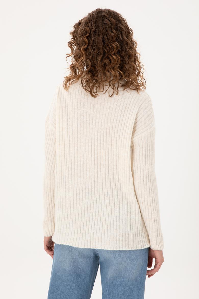 Kadın Krem Polo Yaka Kazak - 50297093019