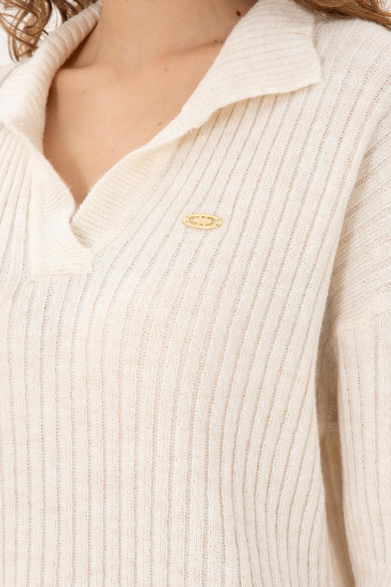 Kadın Krem Polo Yaka Kazak - 50297093019