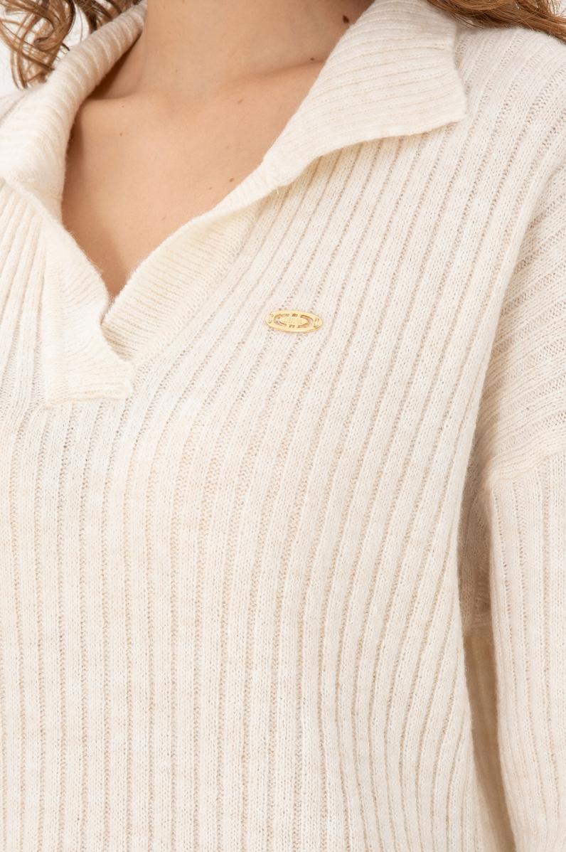 Kadın Krem Polo Yaka Kazak