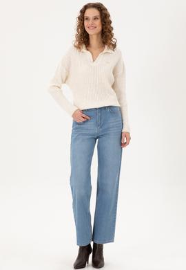 Kadın Krem Polo Yaka Kazak - 50297093019