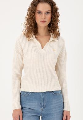 Kadın Krem Polo Yaka Kazak - 50297093019