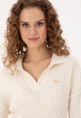 Kadın Krem Polo Yaka Kazak - 50297093019