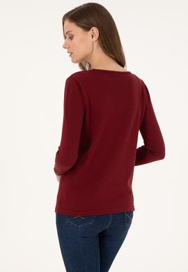 Kadın Bordo Bisiklet Yaka Kazak - 50297133012