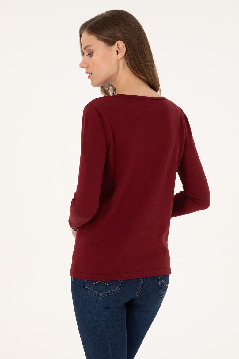 Kadın Bordo Bisiklet Yaka Kazak - 50297133012