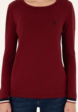 Kadın Bordo Bisiklet Yaka Kazak - 50297133012