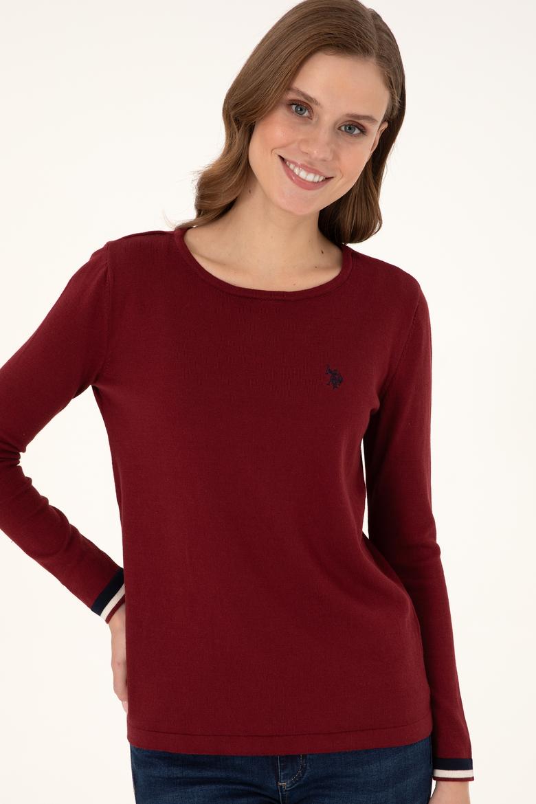 Kadın Bordo Bisiklet Yaka Kazak - 50297133012