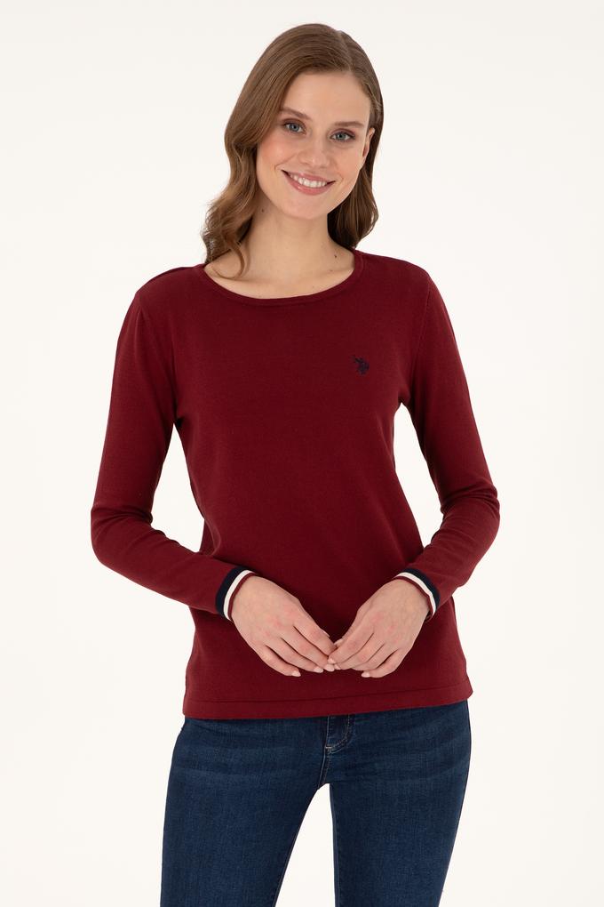 Kadın Bordo Bisiklet Yaka Kazak