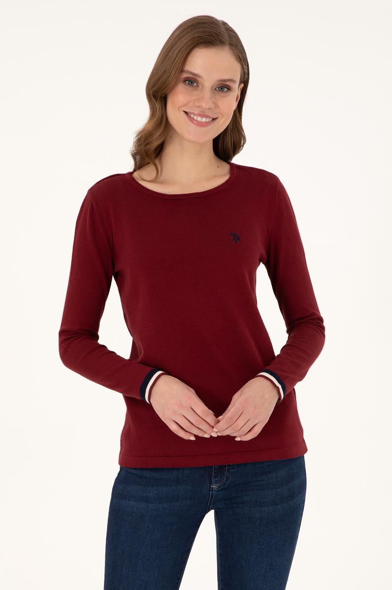 Kadın Bordo Bisiklet Yaka Kazak