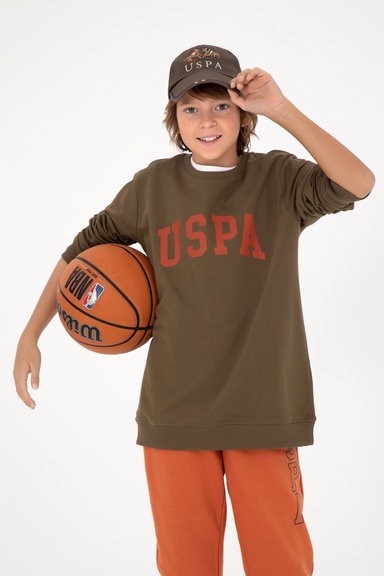 Erkek Çocuk Haki Basic Bisiklet Yaka Sweatshirt